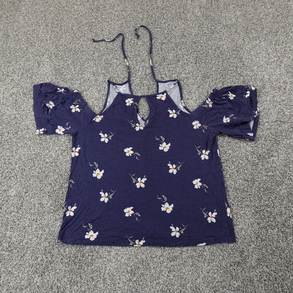 American Eagle Shirt Womens L Blue Floral Flower Hippie Boho Casual‎ Preppy Flex